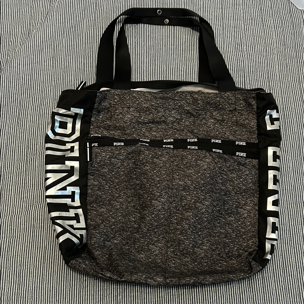 PINK Victoria's Secret Black and Gray Duffel Bag